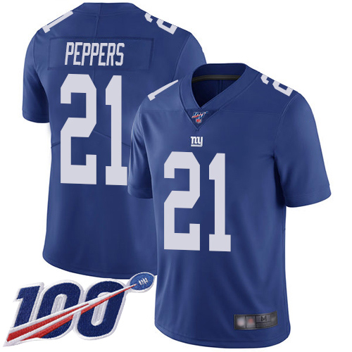 Men New York Giants #21 Jabrill Peppers Royal Blue Team Color Vapor Untouchable Limited Player 100th Season Football NFL Jersey->new york giants->NFL Jersey